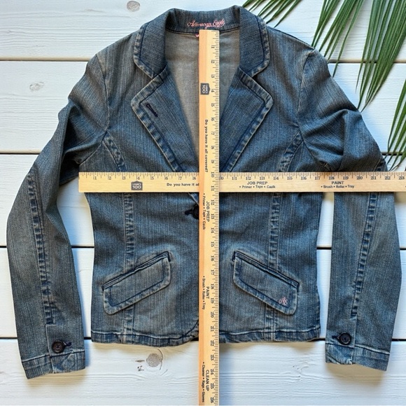 Y2K AMERICAN EAGLE Denim Blazer Size Med Custom Dragon Art Vintage 2000s Jacket - Picture 10 of 14